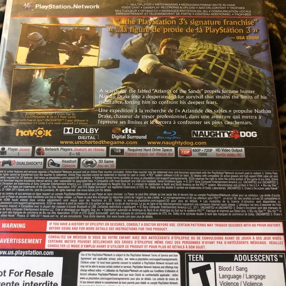 Uncharted 3 Drake's Deception (Sony Playstation 3 PS3) Tested - Picture 2 of 5
